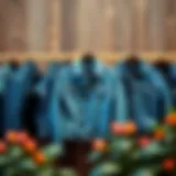 Versatile Blue Jean Jackets Display Stylish arrangement of affordable blue jean jackets on a rustic wooden background