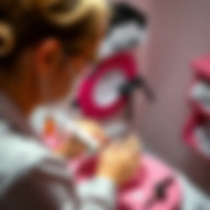 Application Technique for Nail Primer A professional setting where nail primer is being applied before acrylic nails are installed.