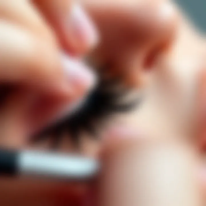 Demonstration of applying thick strip lashes with precision and care