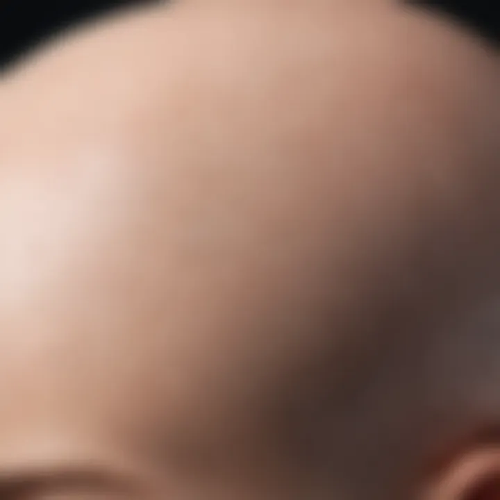 Close-up of a bald cap highlighting its texture and hair integration