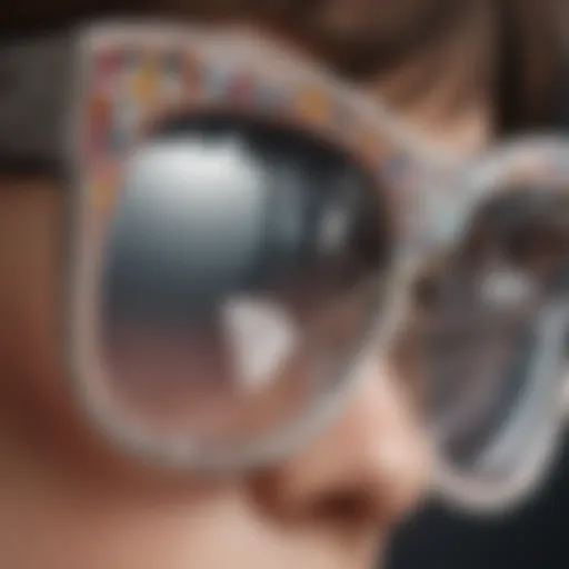 Close-up of intricate beadwork on stylish glasses