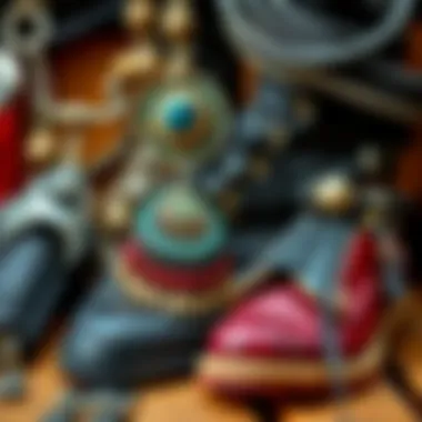 Statement Accessories in Boho Punk Style Close-up of boho punk accessories, including statement jewelry and unique footwear.