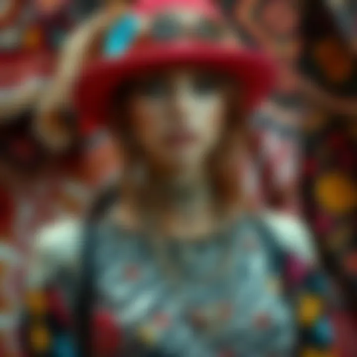 Fusion of Textiles in Boho Punk Fashion A collage of fabrics and patterns that blend bohemian and punk styles.