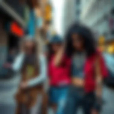 Boho Punk Fashion in Urban Setting A street scene featuring individuals expressing their unique boho punk fashion.