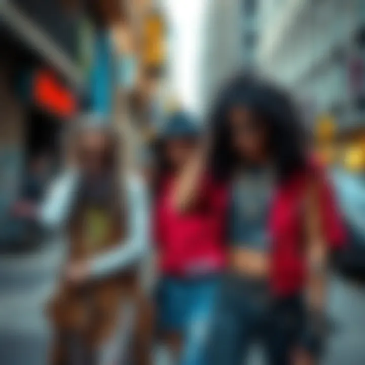 Boho Punk Fashion in Urban Setting A street scene featuring individuals expressing their unique boho punk fashion.