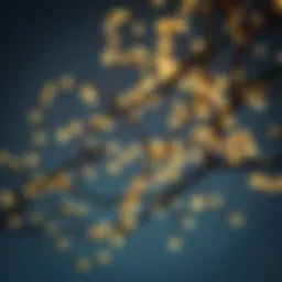 Elegant branches intertwined with twinkling fairy lights creating a whimsical atmosphere.