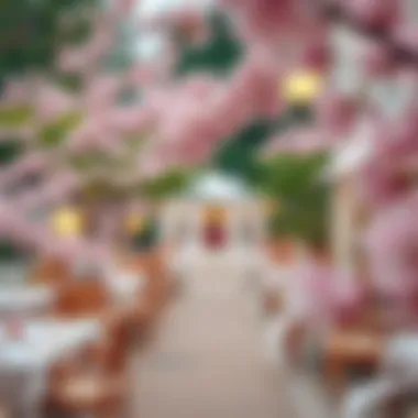 Elegant Outdoor Event with Cherry Blossom Decor An outdoor event elegantly decorated with cherry blossoms, illustrating their use in event planning.