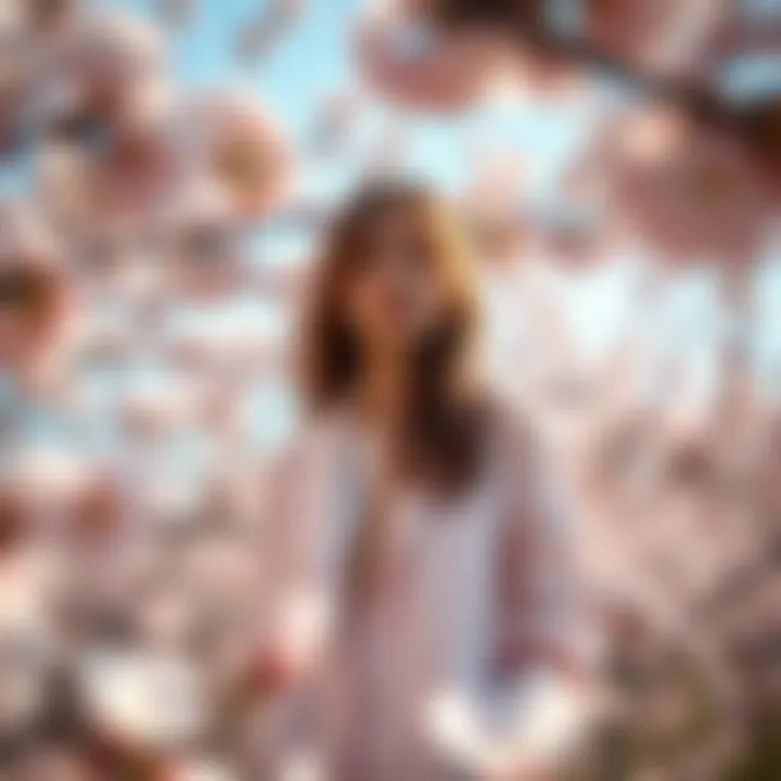 Fashion Shoot Amidst Cherry Blossoms A fashion shoot featuring models styled amidst cherry blossoms, capturing the intersection of nature and fashion.