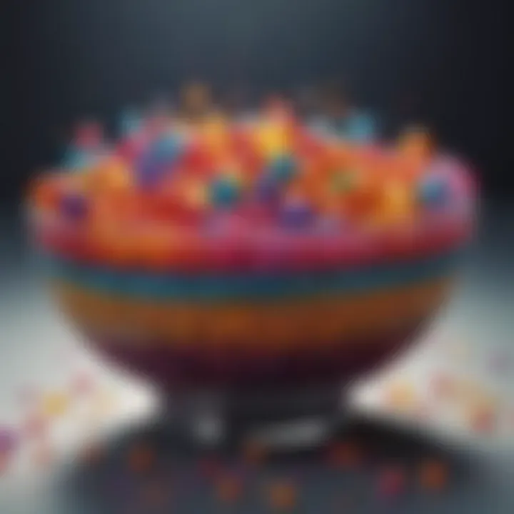 Colorful floating beads in a decorative bowl