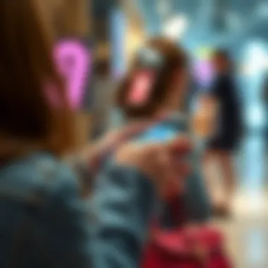 User interacting with touch screen purse