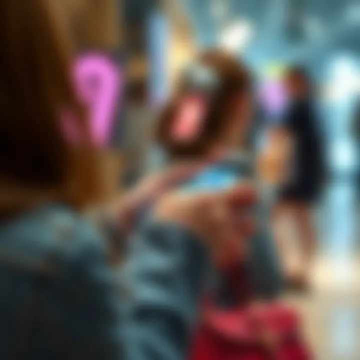 User interacting with touch screen purse