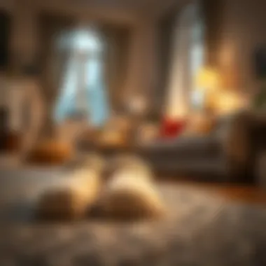 Cozy Living Room with Fluffy Socks A cozy living room with fluffy wool socks on the floor