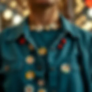Personalized Style with DIY Picture Buttons Customized clothing adorned with various DIY picture buttons, showcasing personal style