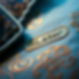 Close-up of a custom name stamp on fabric with intricate designs