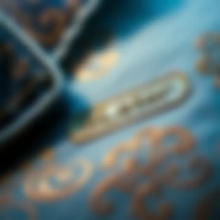 Detailed View of Custom Name Stamp on Fabric Close-up of a custom name stamp on fabric with intricate designs