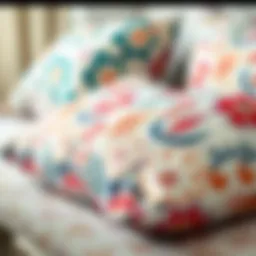 A close-up of a customized body pillow case showcasing intricate floral patterns.