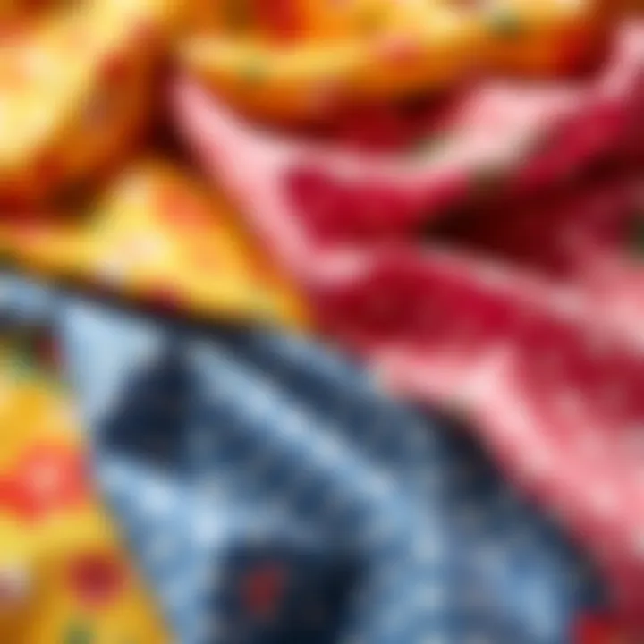 Different fabric swatches used in making ditsy floral cami dresses