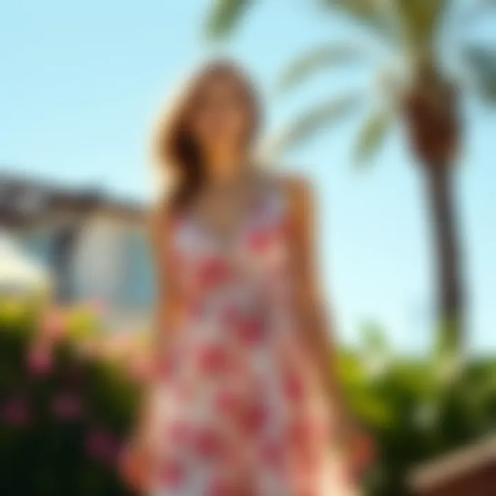 A model wearing a ditsy floral cami dress styled for a summer day