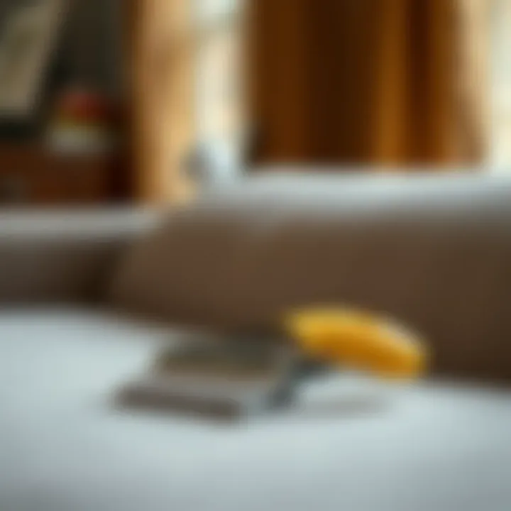 Manual Lint Remover for Couch Care Manual lint remover tool on a couch