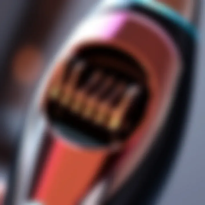 Intricate Design of Electric Eyebrow Trimmer A close-up view of an electric eyebrow trimmer showcasing its intricate design