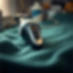 Electric hair ball trimmer in action on fabric