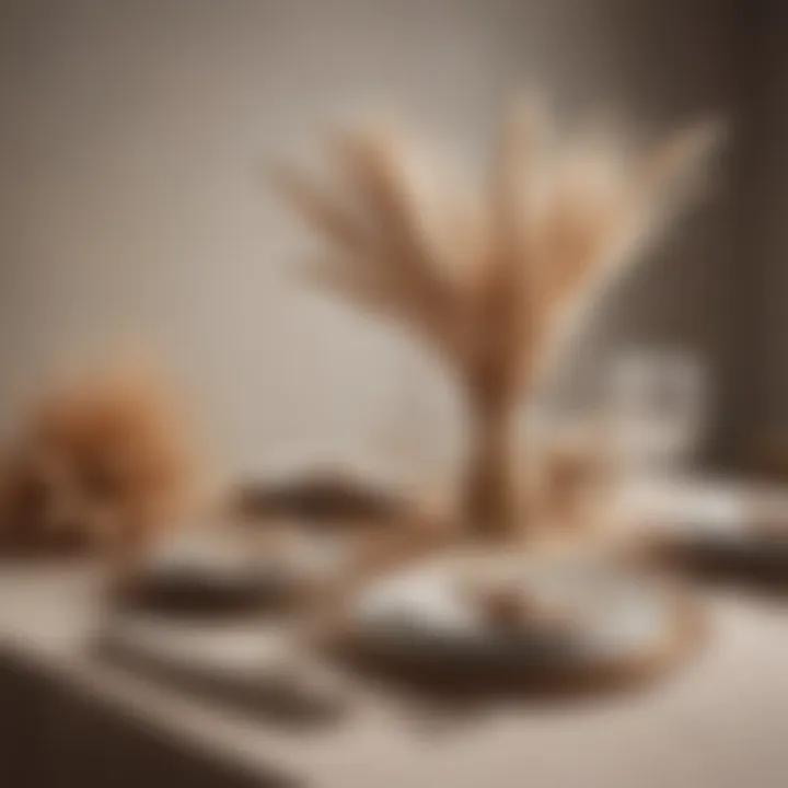 Table setting adorned with tall dried pampas grass