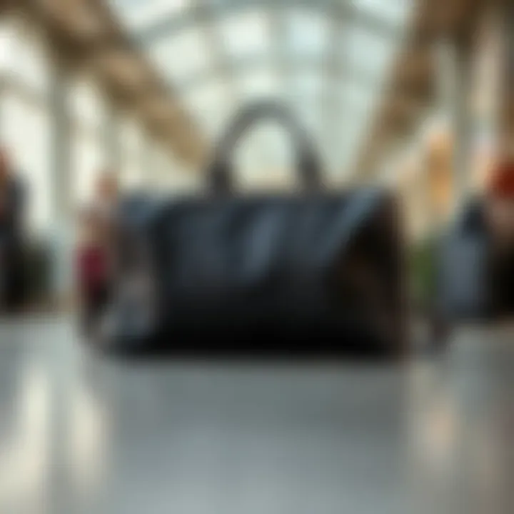 Elegant Weekender Bag in Travel Setting An elegant weekender bag displayed in a trendy travel setting