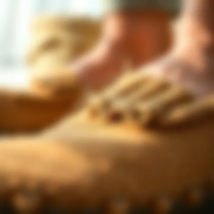 Close-up view of sustainable materials used in HUT Moc shoes