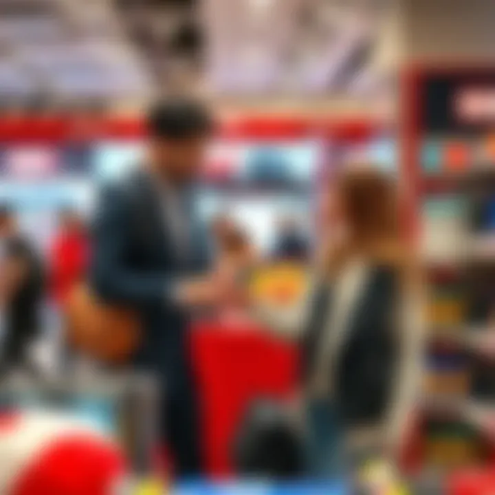 Consumer interacting with Miniso Marvel products in-store