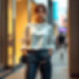 A stylish loose top paired with fitted trousers, showcasing a modern fashion trend.