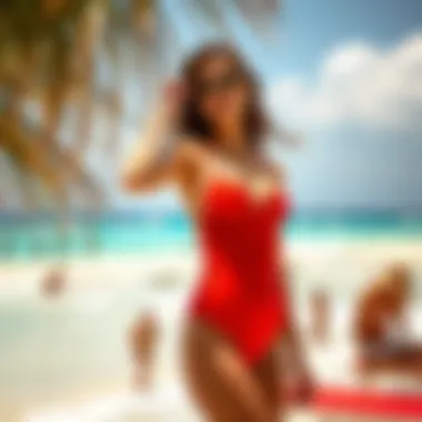 A vibrant red bathing suit against the backdrop of a sunny beach