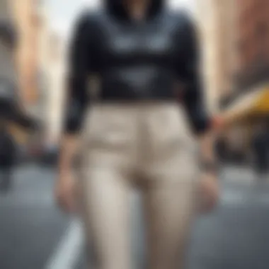 Fashionable outfit featuring back zipper pants in an urban setting