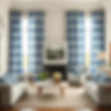 Elegant Blue and White Buffalo Check Curtains in Living Room Elegant blue and white buffalo check curtains in a bright living room setting