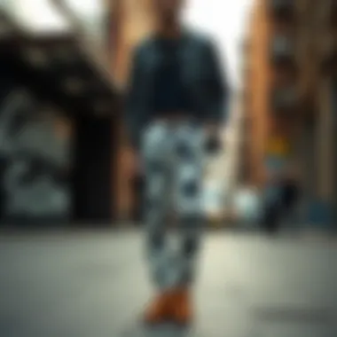 Urban Fashion with Cow Print Pants Stylish cow print pants showcased in an urban setting