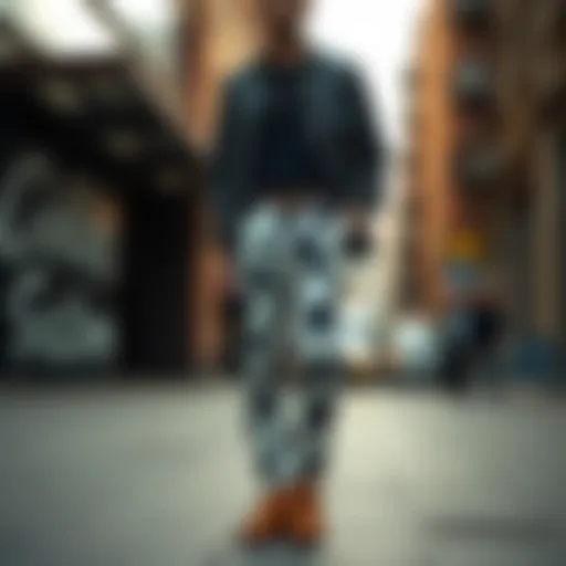 Urban Fashion with Cow Print Pants Stylish cow print pants showcased in an urban setting