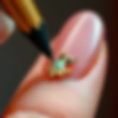 Close-up of 3D Nail Charm Application Close-up of a 3D nail charm application technique highlighting precision