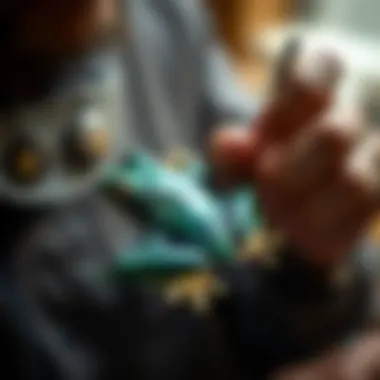 Artisan crafting a frog brooch using sustainable materials