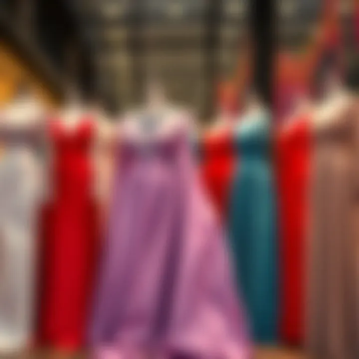 A variety of elegant modest evening dresses showcased in an array of colors.