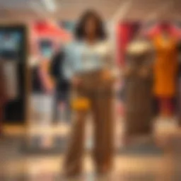 Stylish plus size model wearing high waist wide leg trousers