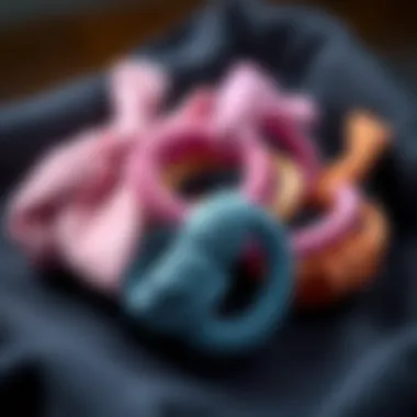 Care and Maintenance for Longevity A collection of knotted elastic hair ties with care instructions for longevity