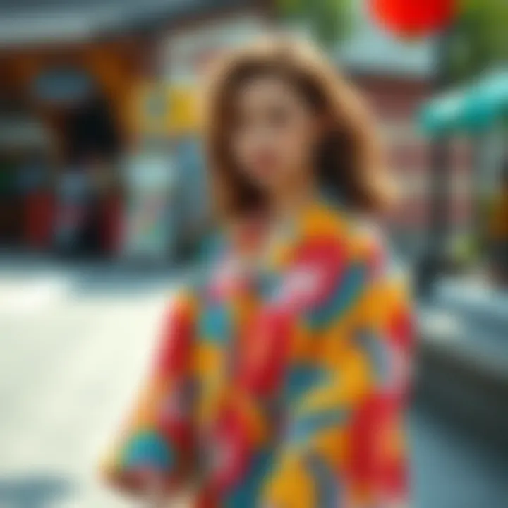 Vibrant Patterns in Korean Summer Fashion Colorful Korean summer outfit showcasing vibrant patterns