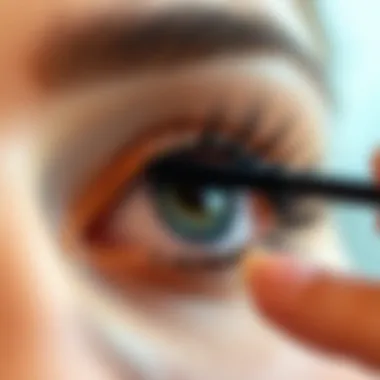 Application of Mini Mascara Wand on Lashes Demonstration of mini mascara wand applicator in action on lashes