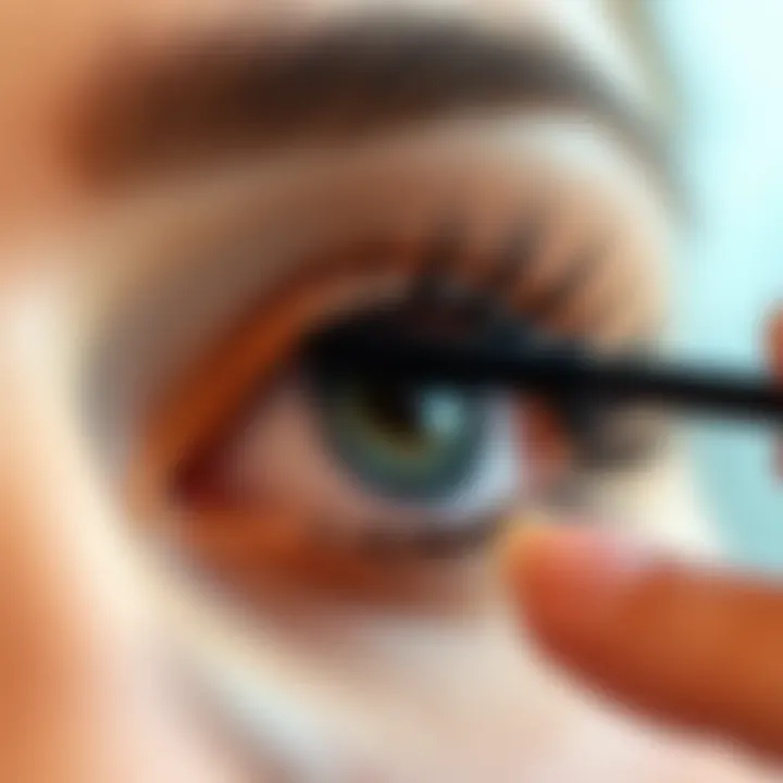 Application of Mini Mascara Wand on Lashes Demonstration of mini mascara wand applicator in action on lashes