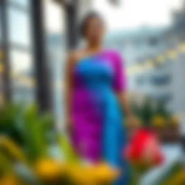 Elegant one-shoulder cocktail dress showcasing a vibrant color palette.