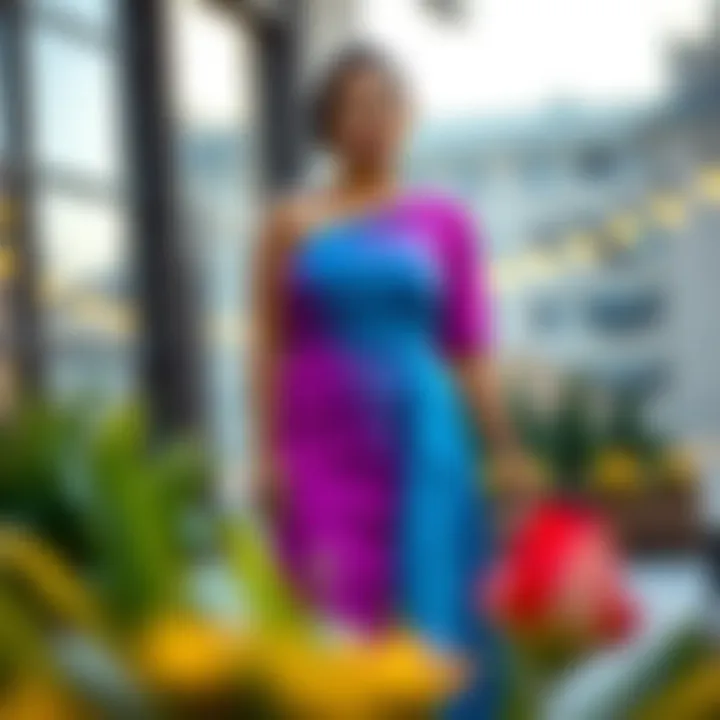 Elegant one-shoulder cocktail dress showcasing a vibrant color palette.