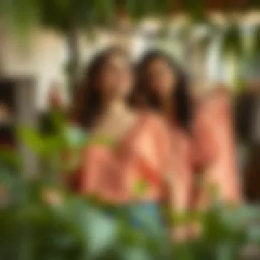 Sustainable peach colored plus size tops displayed in eco-friendly setting