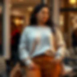 Chic plus size light sweater styled with accessories