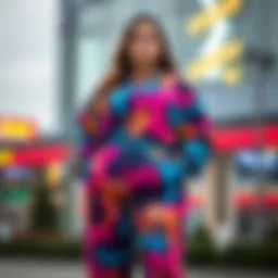 Stylish plus size two piece sweatsuit showcasing vibrant colors and patterns.