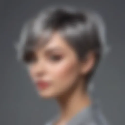 Elegant short grey pixie wig styled with soft waves