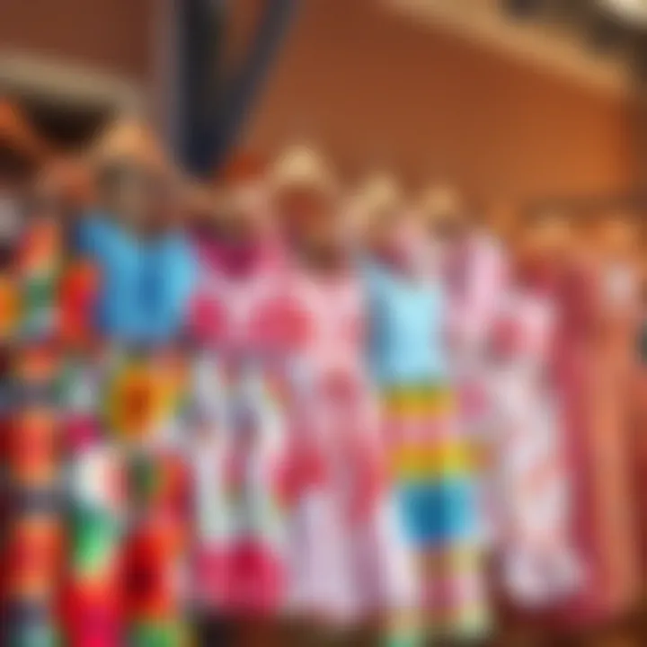 A vibrant collection of short summer sun dresses in various patterns and colors.